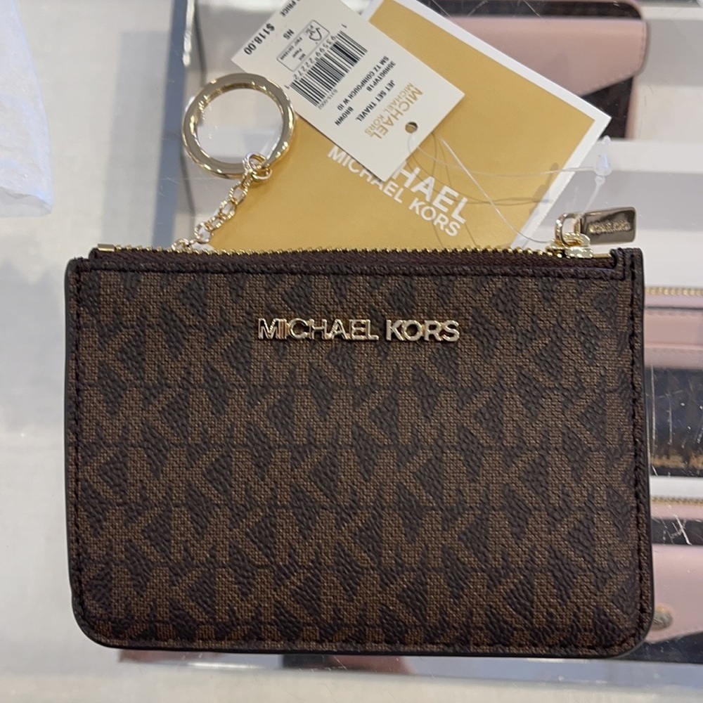 Michael Kors Jet Set Travel Small Leather Top Zip Coin Pouch With ID